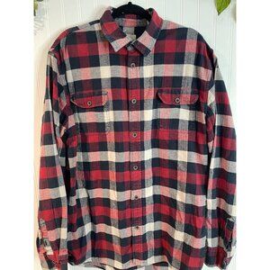 Mens Jachs Red & Navy Plaid Long Sleeve Cotton Button-Up Shirt Size L